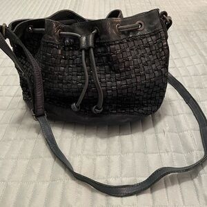Dark Green Woven Leather Shoulder Bag